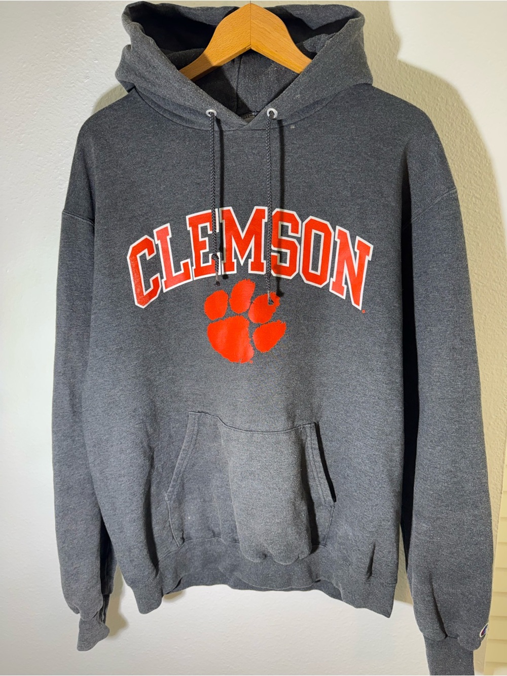 Champion Clemson University Tigers Hoodie Mens Large Gray Orange NCAA Sweatshirt